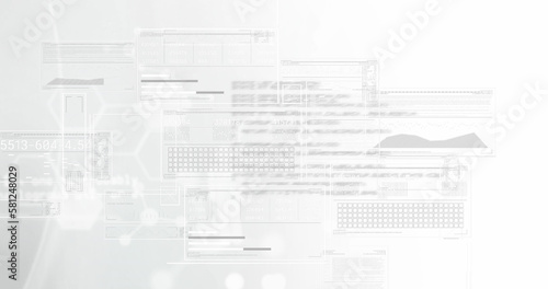 Composition of data processing and molecules on white background