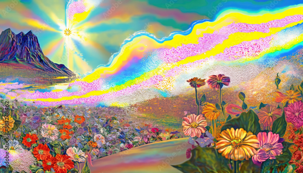 Fototapeta premium Psychic Waves rippling through a field of flowers - made with generative ai