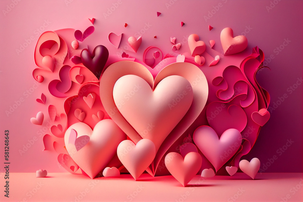 Valentine's Day background with paper hearts.generative ai