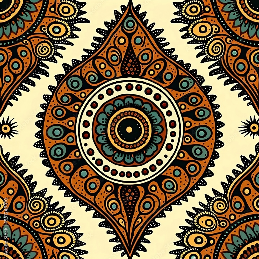 Seamless tribal pattern, drop shape painted in earthy colors