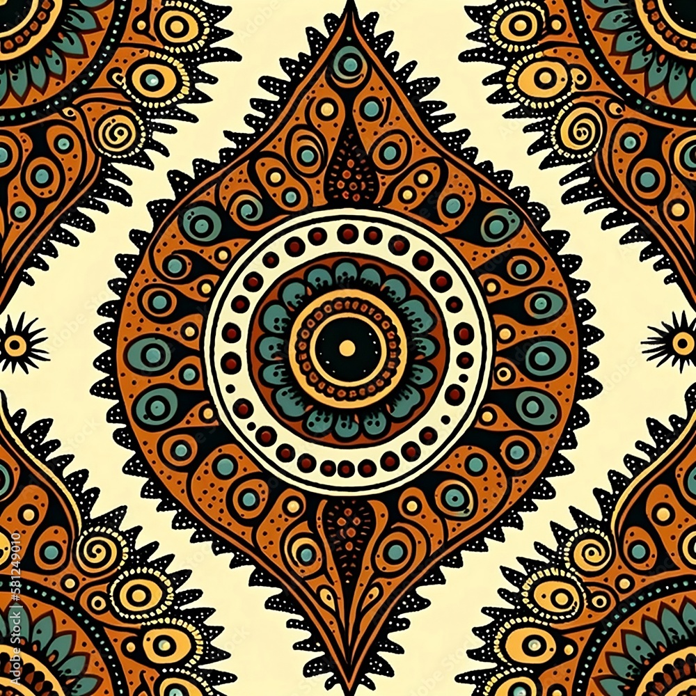 Fototapeta premium Seamless tribal pattern, drop shape painted in earthy colors