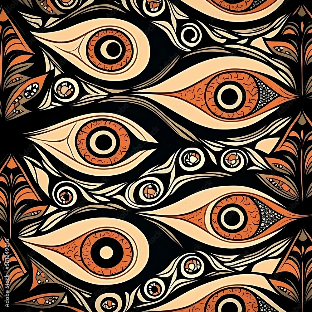Fototapeta premium Abstract ethnic wallpaper with eyes painted in earthy colors