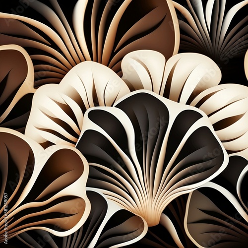 Mushroom garden illustration in brown colors  close up
