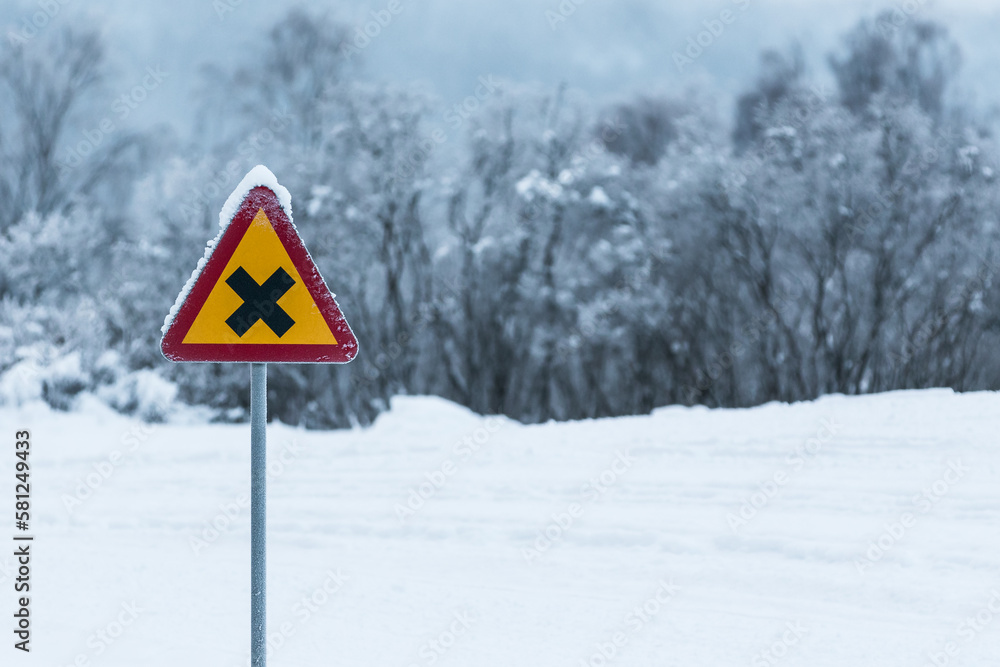 Road sign in a winter landscape Road sign in a winter landscape