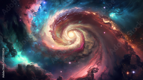 Colorful Spiral galaxy background. Generative AI © BJ_Castro