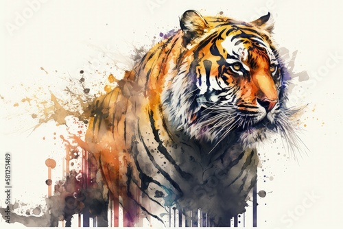 Tiger in watercolor painting AI generated photo
