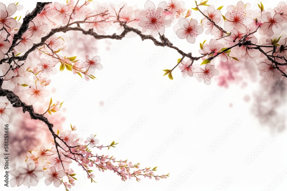 Kirschblüten vor weißem Hintergrund. AI Generated