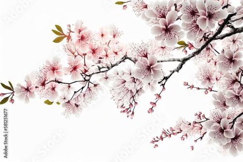 Ast mit Kirschblüten auf weißem Hintergrund. AI Generated © Stan Lloyd