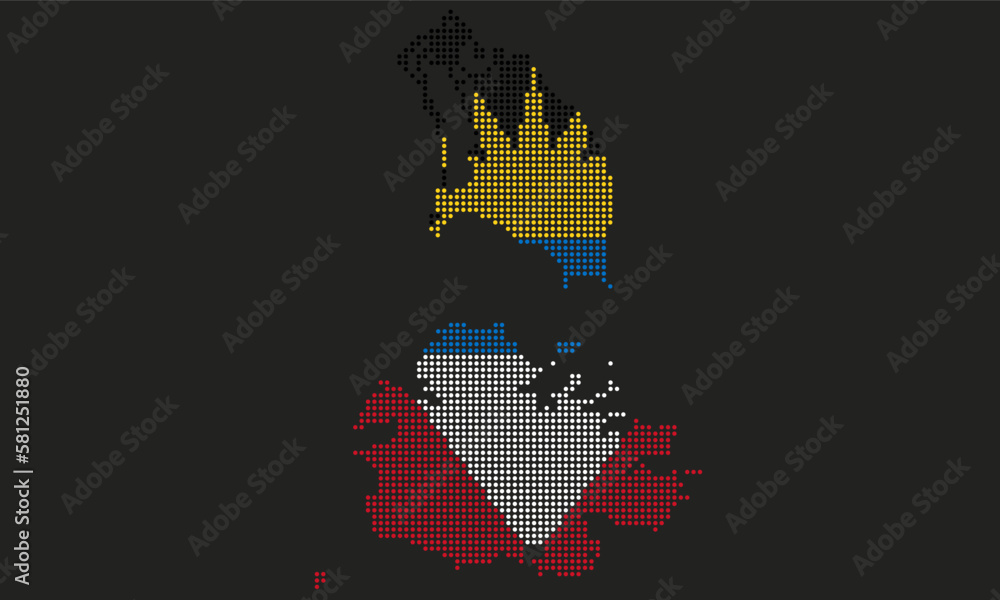 Antigua and Barbuda dotted map flag with grunge texture in mosaic dot style. Abstract pixel vector illustration of a country map with halftone effect for infographic. 