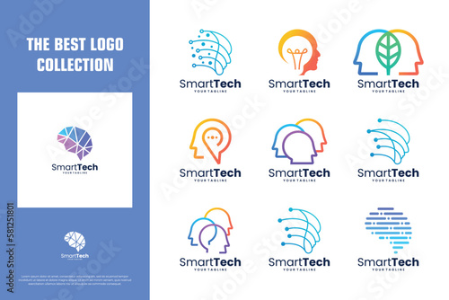 collection of brain tech logo design