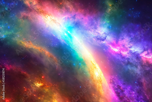An incredible view of the cosmic universe with its stars, galaxies and nebulae. A perfect harmony of shapes and colors. Space, Beauty, Infinity concept created with generative AI.