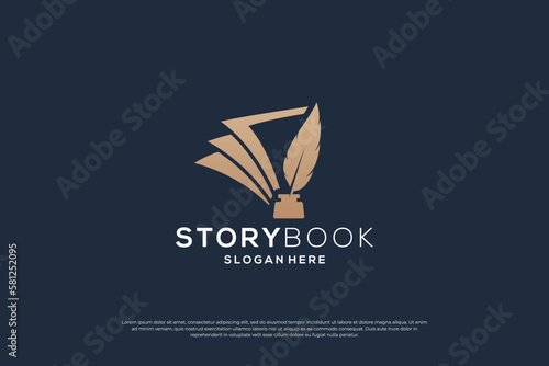 quill ink logo design with abstract book logo combination.
