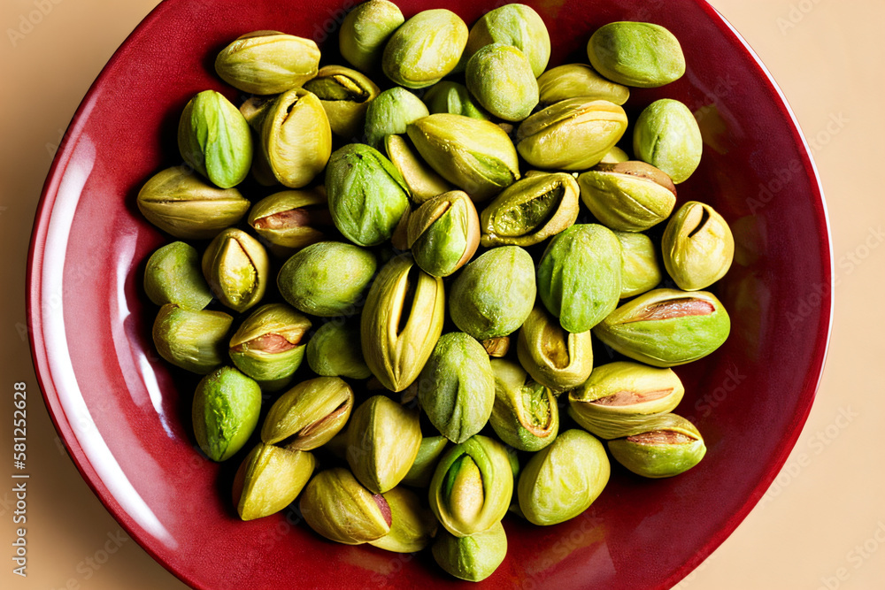 Roasted pistachio nuts in a bowl on the tabled. Nut, snack, dining concept created with generative AI. Roasted pistachio nuts in a bowl on the tabled. Nut, snack, dining concept created with generative AI.