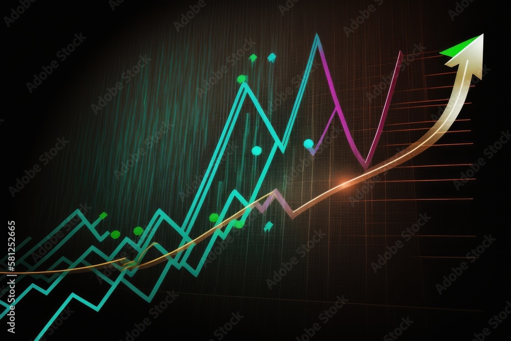 Naklejka premium A financial chart with arrow moving up, straight lines Generative AI