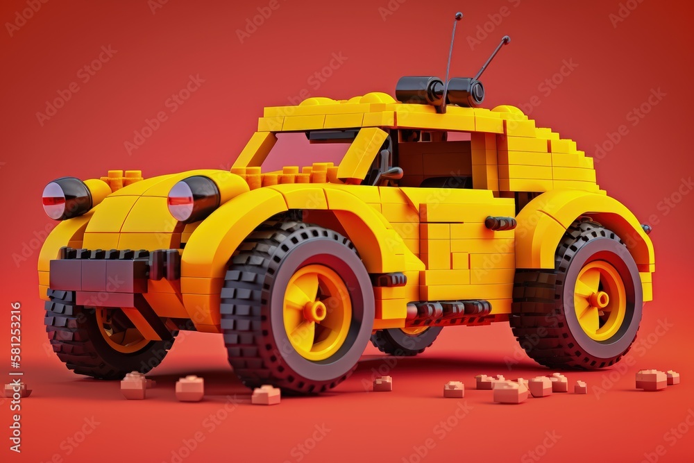 Toy car isolated on red background, Generative AI