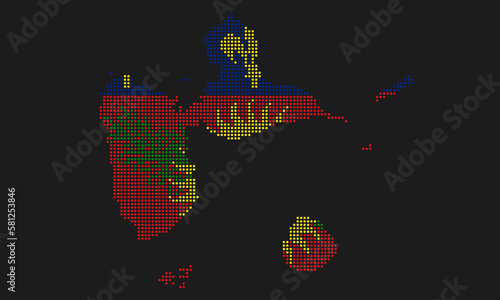 Guadeloupe dotted map flag with grunge texture in mosaic dot style. Abstract pixel vector illustration of a country map with halftone effect for infographic. 