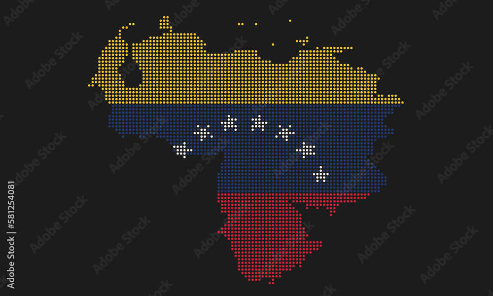 Venezuela dotted map flag with grunge texture in mosaic dot style. Abstract pixel vector illustration of a country map with halftone effect for infographic. 
