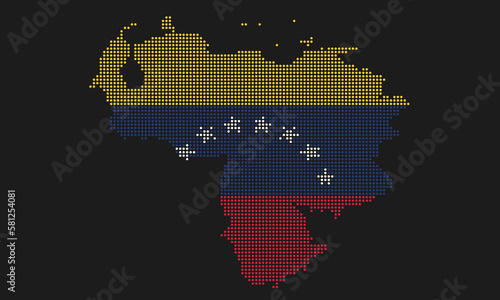 Venezuela dotted map flag with grunge texture in mosaic dot style. Abstract pixel vector illustration of a country map with halftone effect for infographic.  