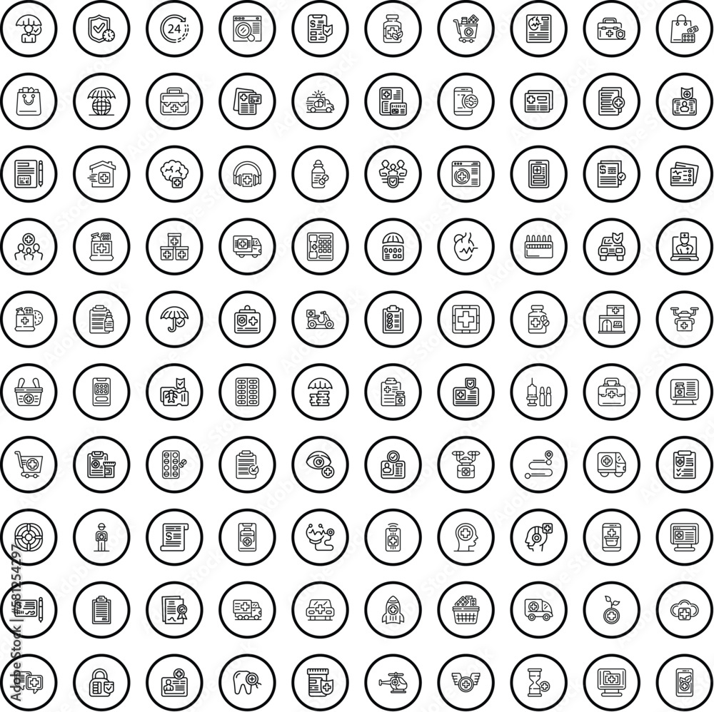 100 aid icons set. Outline illustration of 100 aid icons vector set isolated on white background