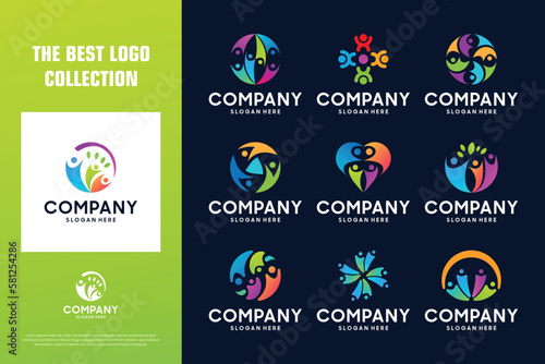 Set of astract people logo design concept.