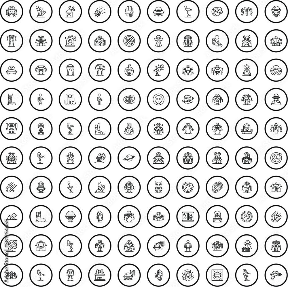 100 alien icons set. Outline illustration of 100 alien icons vector set isolated on white background 100 alien icons set. Outline illustration of 100 alien icons vector set isolated on white background
