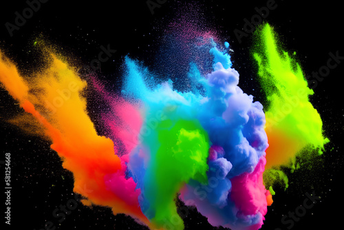 Explosion of colored powder on black background 