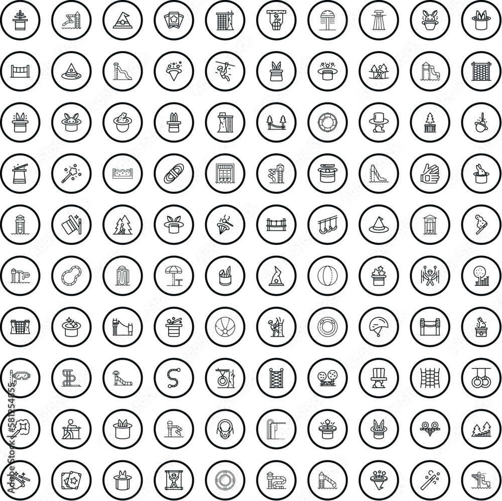 100 amusement icons set. Outline illustration of 100 amusement icons vector set isolated on white background