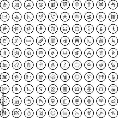 100 amusement icons set. Outline illustration of 100 amusement icons vector set isolated on white background