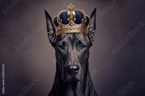 Great dane wearing a crown in a regal pose