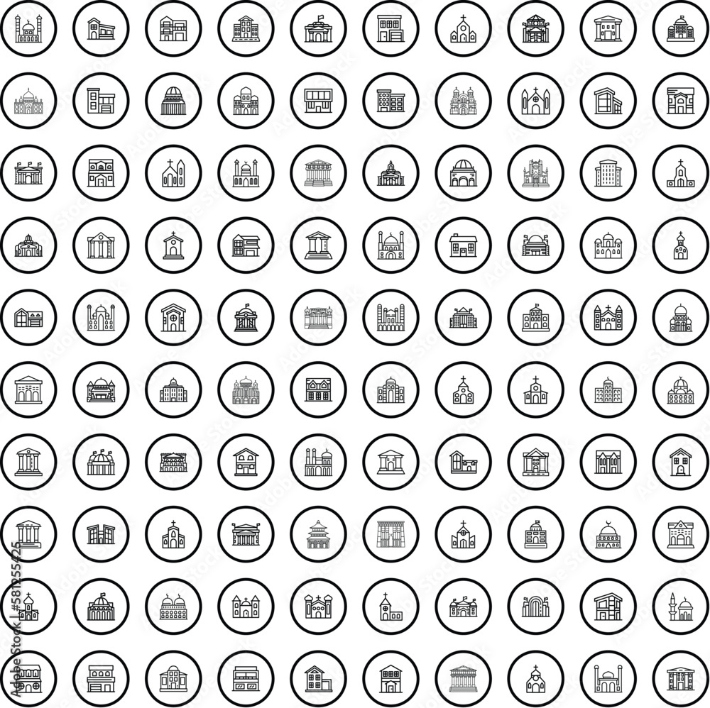 100 architecture icons set. Outline illustration of 100 architecture icons vector set isolated on white background