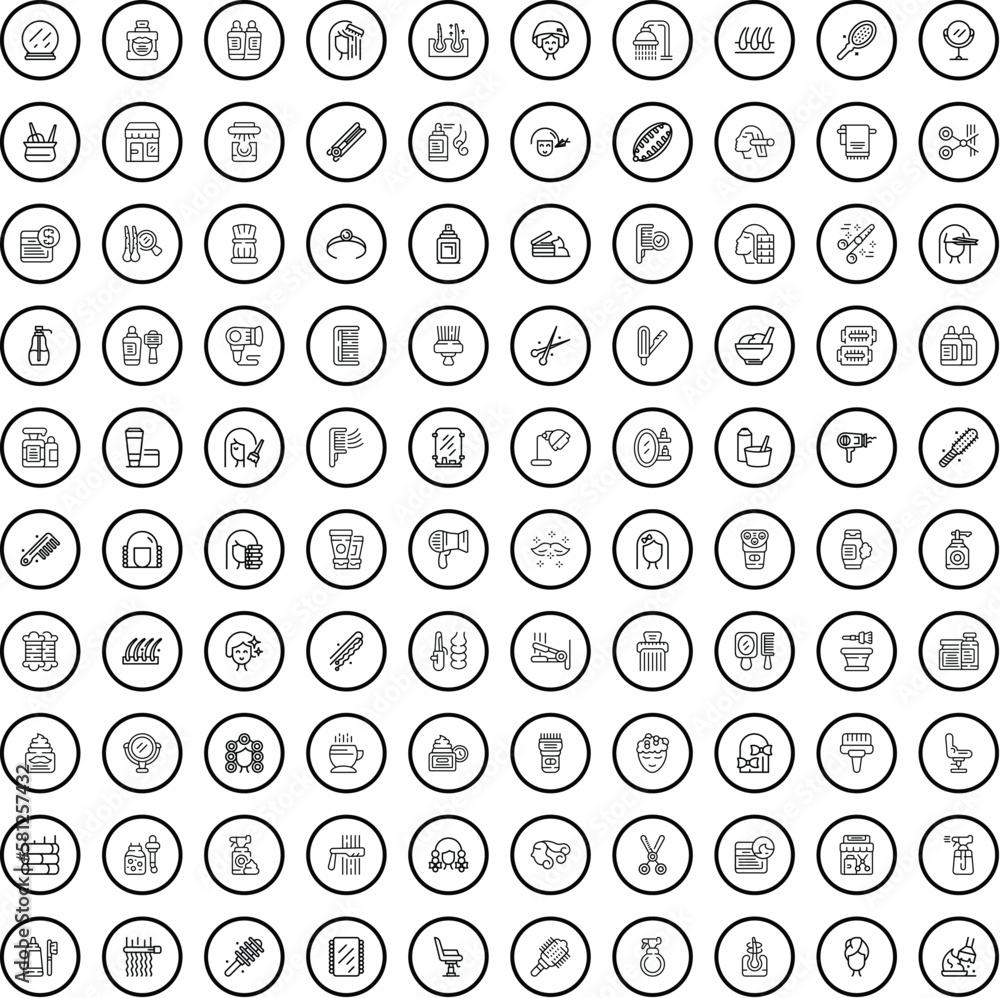 100 barber icons set. Outline illustration of 100 barber icons vector set isolated on white background
