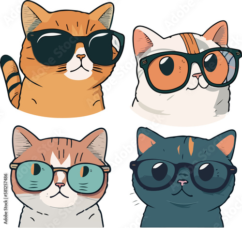 Cat with glasses, sunglasses in cartoon style. Hand drawn illustration. Vector © Alexey
