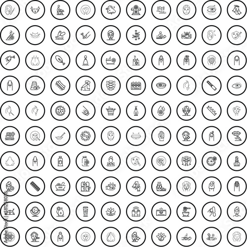 100 beauty icons set. Outline illustration of 100 beauty icons vector set isolated on white background