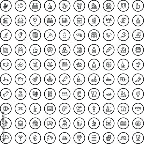 100 beer icons set. Outline illustration of 100 beer icons vector set isolated on white background