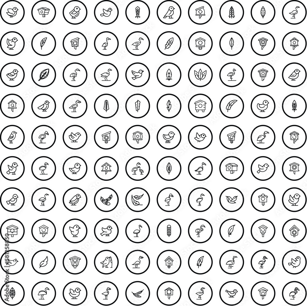 100 bird icons set. Outline illustration of 100 bird icons vector set isolated on white background 100 bird icons set. Outline illustration of 100 bird icons vector set isolated on white background