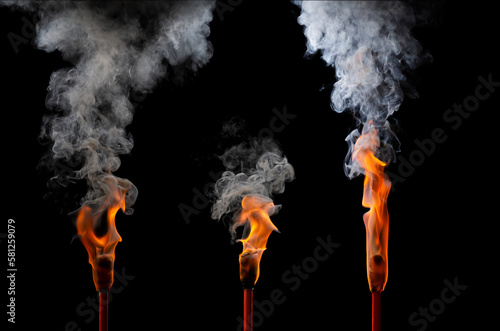 fire torch yellow-red flame fuel png abstract design isolated on a black background photo