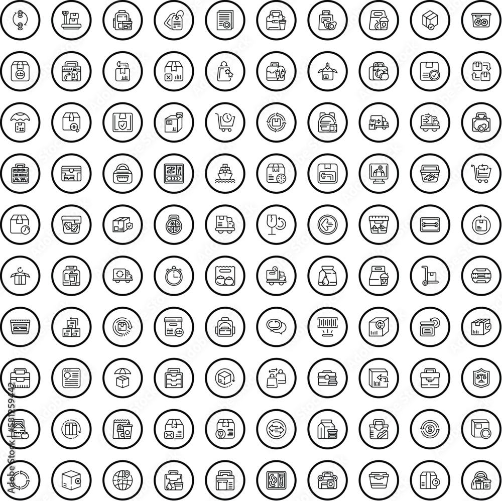 100 box icons set. Outline illustration of 100 box icons vector set isolated on white background
