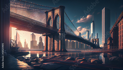 Brooklyn Bridge in New York City, generative ai