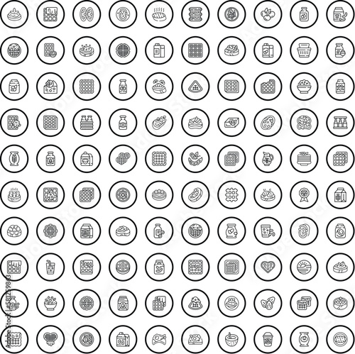 100 breakfast icons set. Outline illustration of 100 breakfast icons vector set isolated on white background