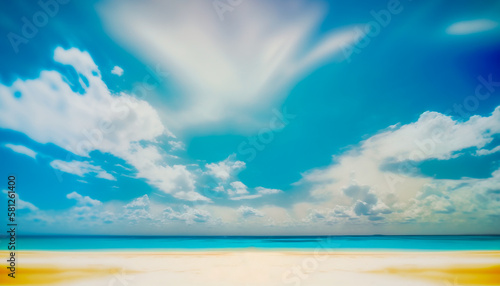 Background of a beautiful beach with blue sky and white sand in a sunny day. Generative AI © Pelayo