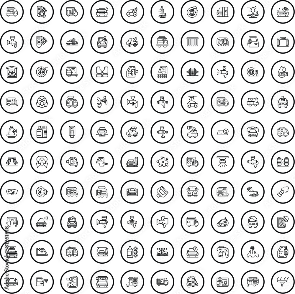 100 car icons set. Outline illustration of 100 car icons vector set isolated on white background
