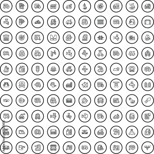 100 car icons set. Outline illustration of 100 car icons vector set isolated on white background