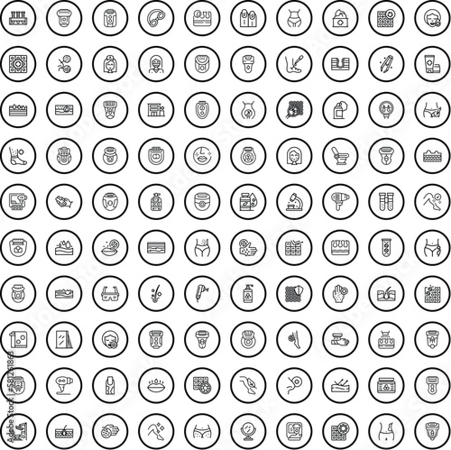 100 care icons set. Outline illustration of 100 care icons vector set isolated on white background