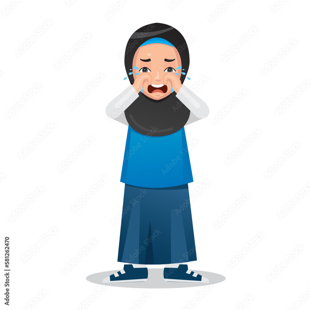 cute hijab girl with crying expression cartoon cute hijab girl with crying expression cartoon