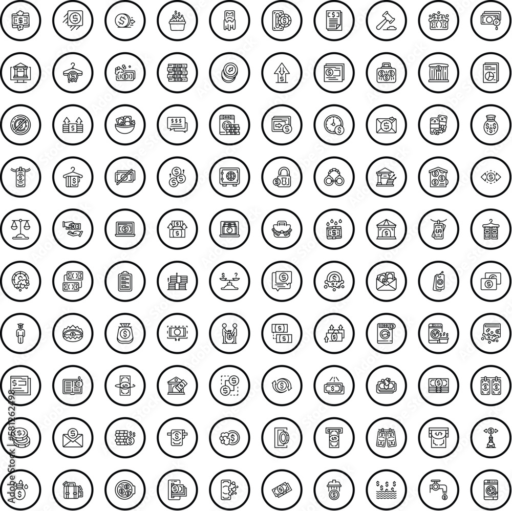 100 cash icons set. Outline illustration of 100 cash icons vector set isolated on white background 100 cash icons set. Outline illustration of 100 cash icons vector set isolated on white background
