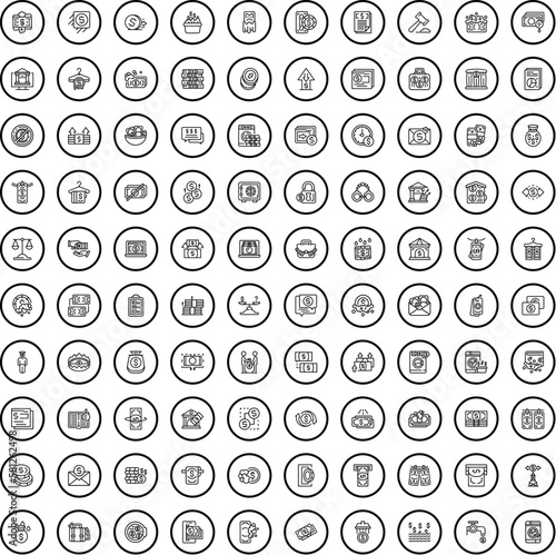 100 cash icons set. Outline illustration of 100 cash icons vector set isolated on white background
