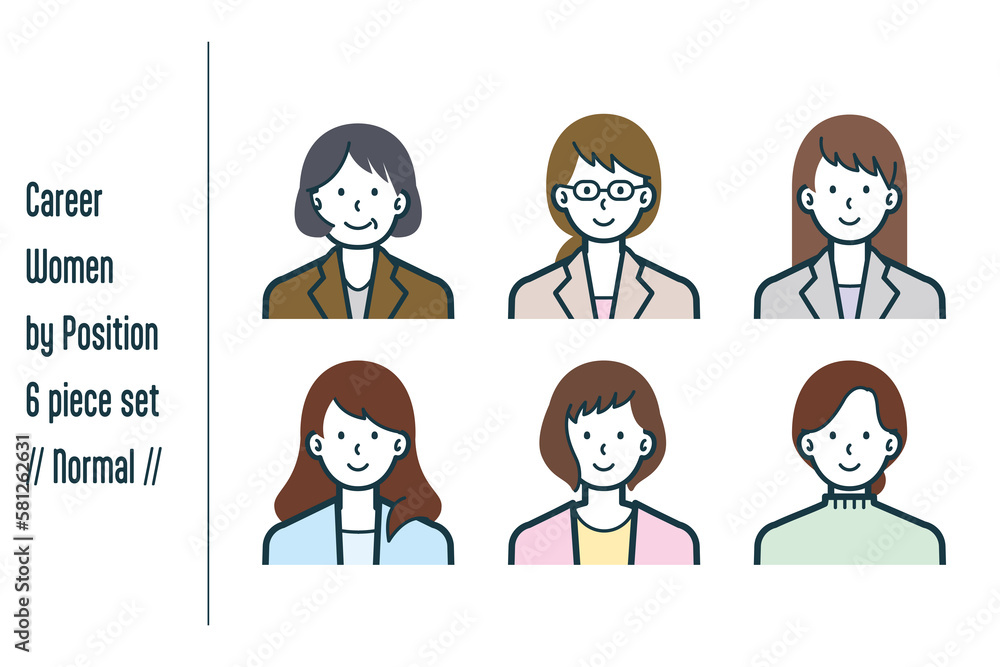 Naklejka premium ノーマルな役職ごとのキャリアウーマンの6点セットno.1
