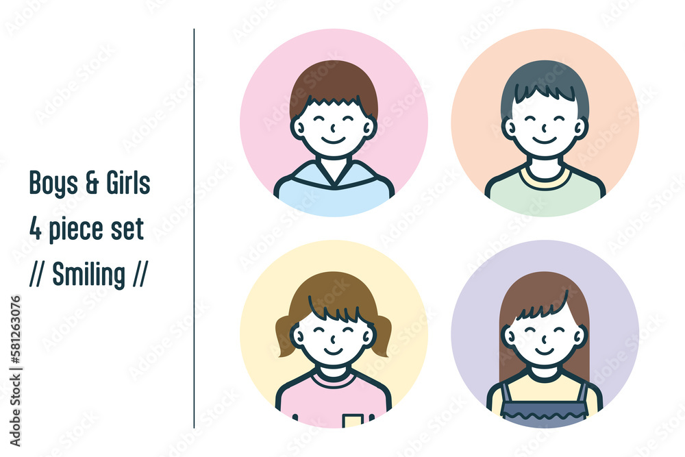 ほほえんでいる男の子&女の子の4点セットno.1 ほほえんでいる男の子&女の子の4点セットno.1
