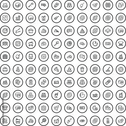 100 cheese icons set. Outline illustration of 100 cheese icons vector set isolated on white background