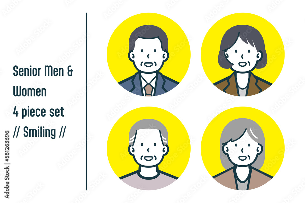 Naklejka premium ほほえんでいるシニア男女の4点セットno.1